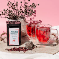 Hibiscus Flower Organic Tea Loose Leaf 150g Tin with teacups