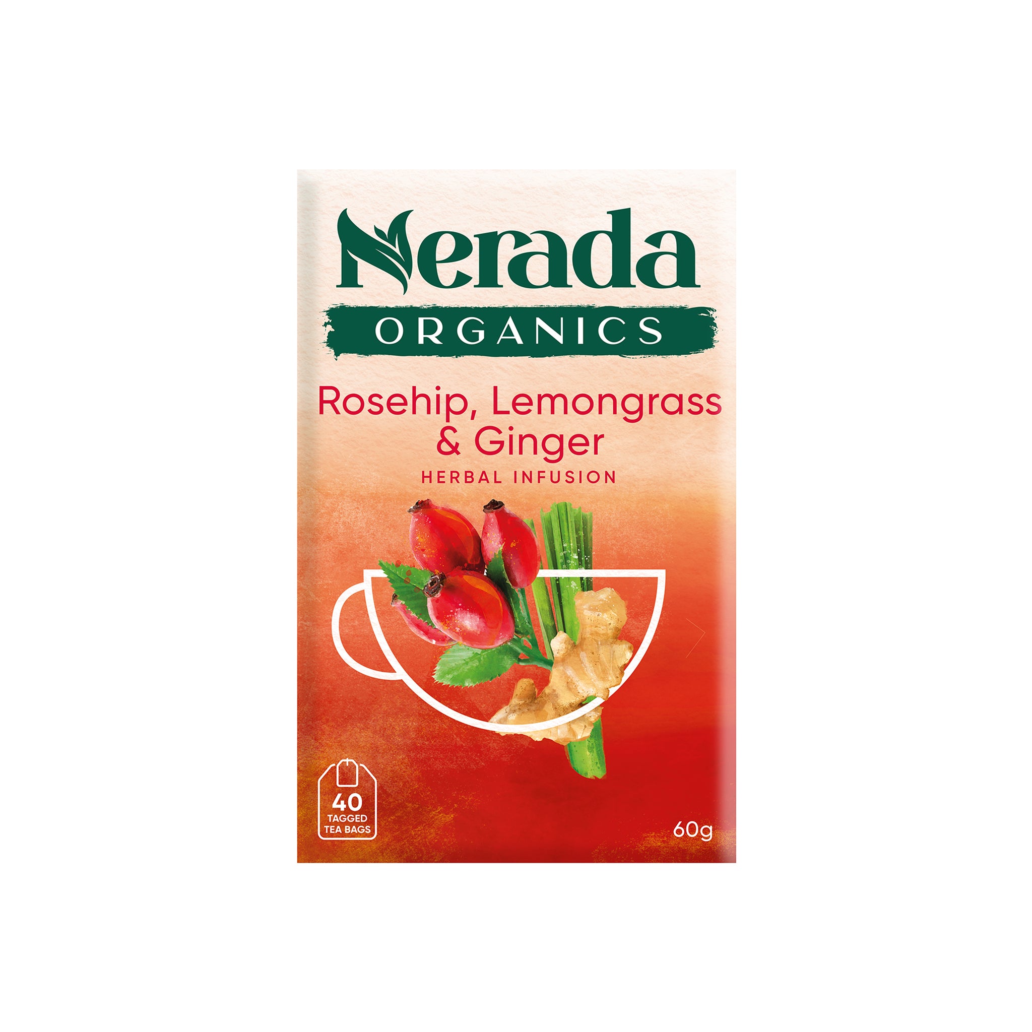 Rosehip Lemongrass & Ginger Organic Tea Bags 40 pack